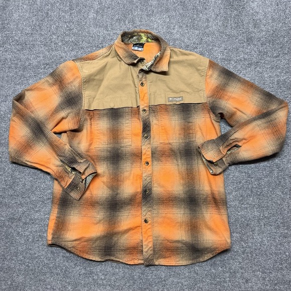 Columbia Other - Columbia PHG Shirt Mens Medium Orange Plaid Flannel Button Long Sleeve Outdoor